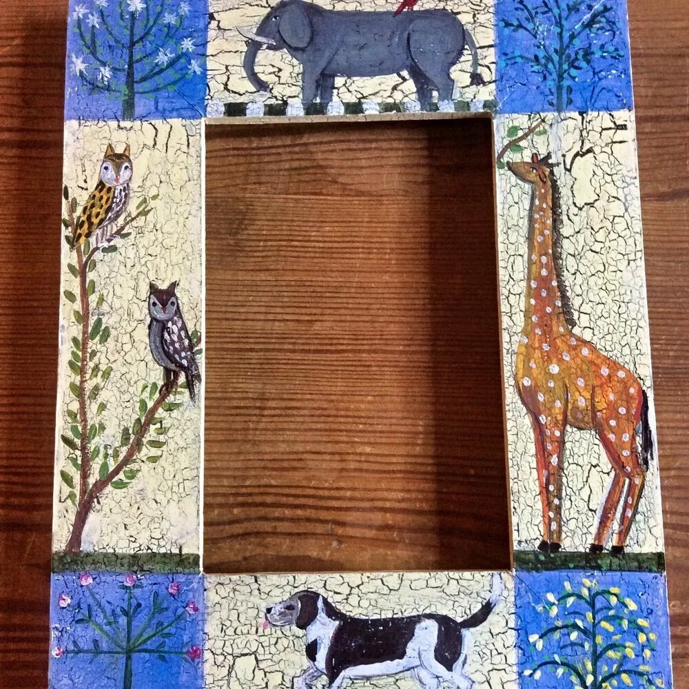 Hand Painted Animal Wooden Picture Photo Frame Safari Nursery Kid Decor
